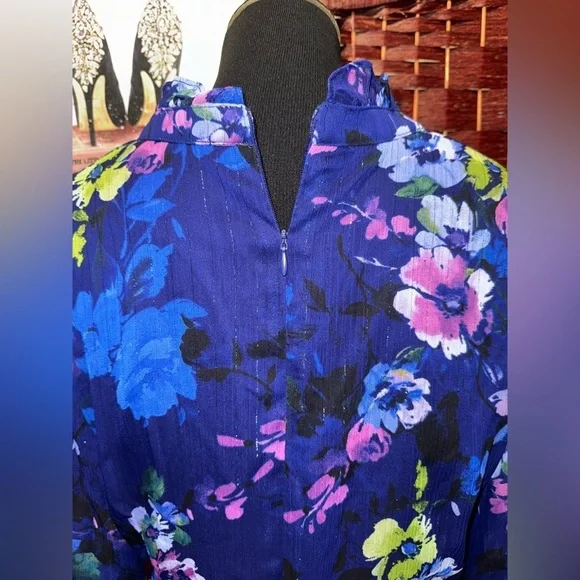 Jessica Howard NWT Blue and Pink Long Sleeve V-Neck Sundress Size 18W - Picture 7 of 10